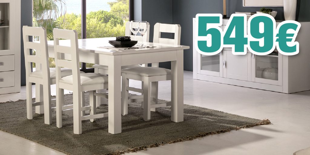 conjunto de mesa y 4 sillas de madera blanco