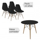 Conjunto mesa redonda y 4 sillas Dinamarca negro