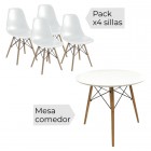 Conjunto mesa redonda y 4 sillas Dinamarca blanco