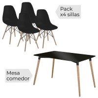 Conjunto mesa rect y 4 sillas Dinamarca negro