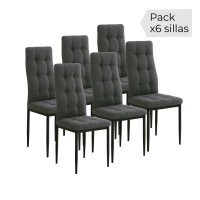 Pack de 6 sillas de comedor ZUNI tapizadas en tela gris oscuro y patas  metálicas en negro - Centro Mueble Online