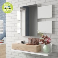 Mueble de Entrada Recibidor Moderno Tekkan con Espejo Blanco Y Roble 