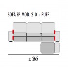 Sofá 3 plazas 3 asientos 265cm. + puff Oregón