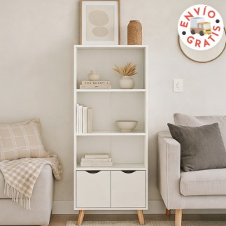Estantería Fiano Blanca con 2 Puertas | Estilo Nórdico 160 cm