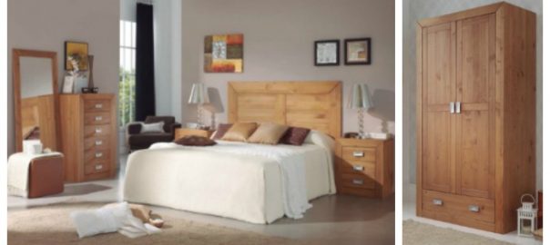 Dormitorio de madera maciza y armario de matrimonio de pino